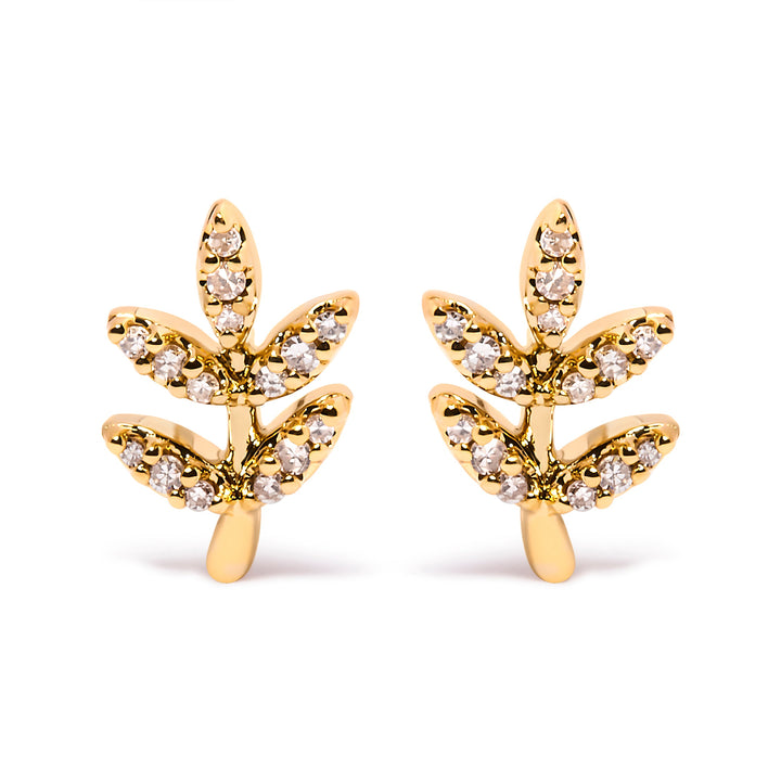 10K Yellow Gold 1/10 Cttw Diamond Accented Leaf and Branch Stud Earrings (H-I Color, I1-I2 Clarity)