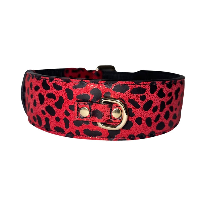 Red &amp; Black Leopard Print Italian Leather Classic Collar