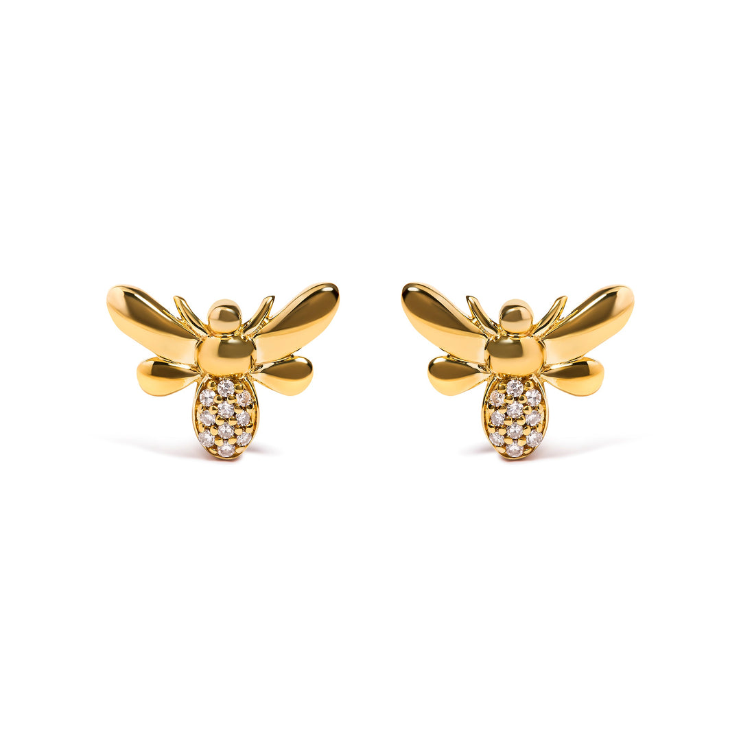10K Yellow Gold Diamond Accented Bumble Bee Stud Earring (H-I Color, I1-I2 Clarity)