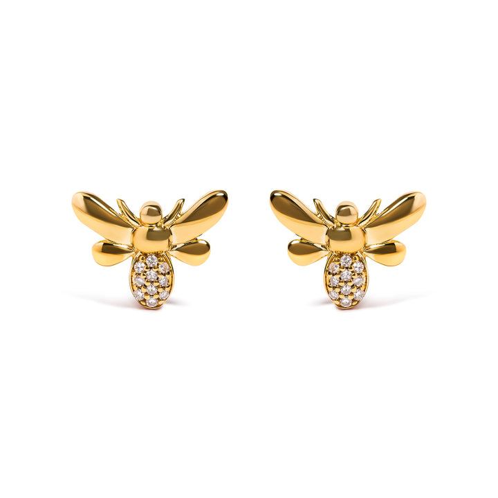 10K Yellow Gold Diamond Accented Bumble Bee Stud Earring (H-I Color, I1-I2 Clarity)