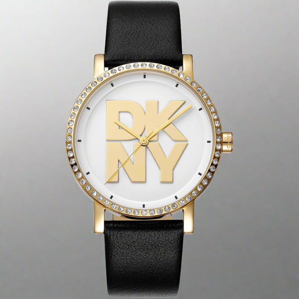 DKNY women's white dial with gold tone "DKNY" center logo Watches