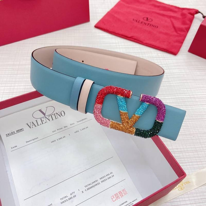 VALENTINO GARAVANI V logo Rainbow Reversible Leather Belt &