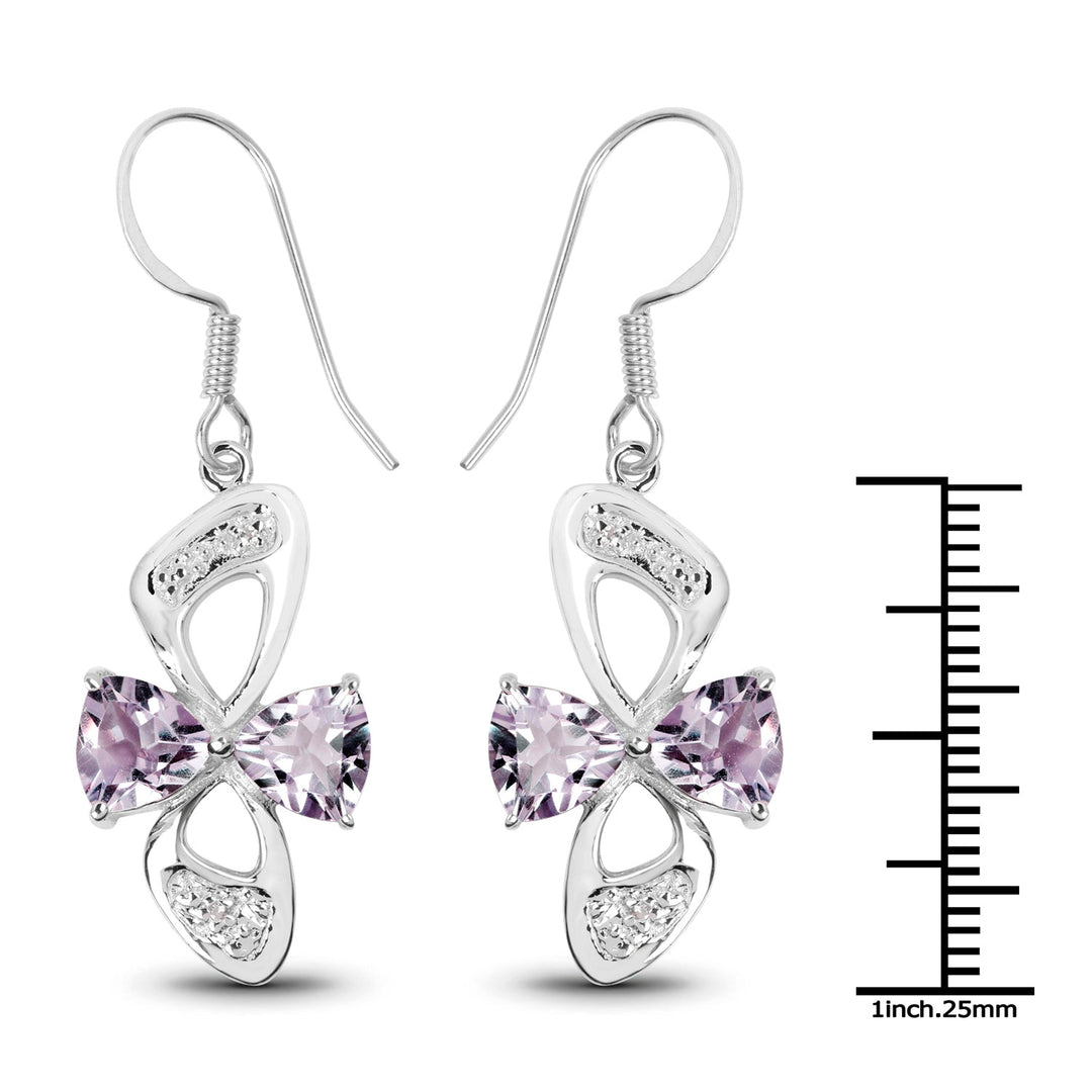 4.06 Carat Genuine Pink Amethyst &amp; White Topaz .925 Sterling Silver Earrings