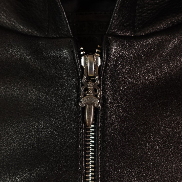 Chrome Hearts Leather Zip Up Hoodie in Black
