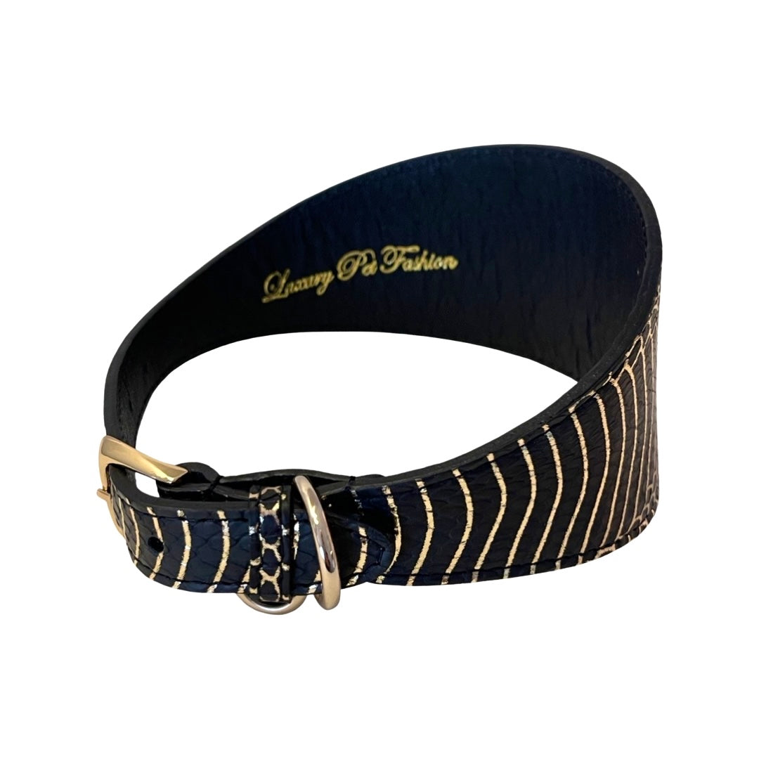 Gold &amp; Black Snake 3” Wide Style Gatsby Collar
