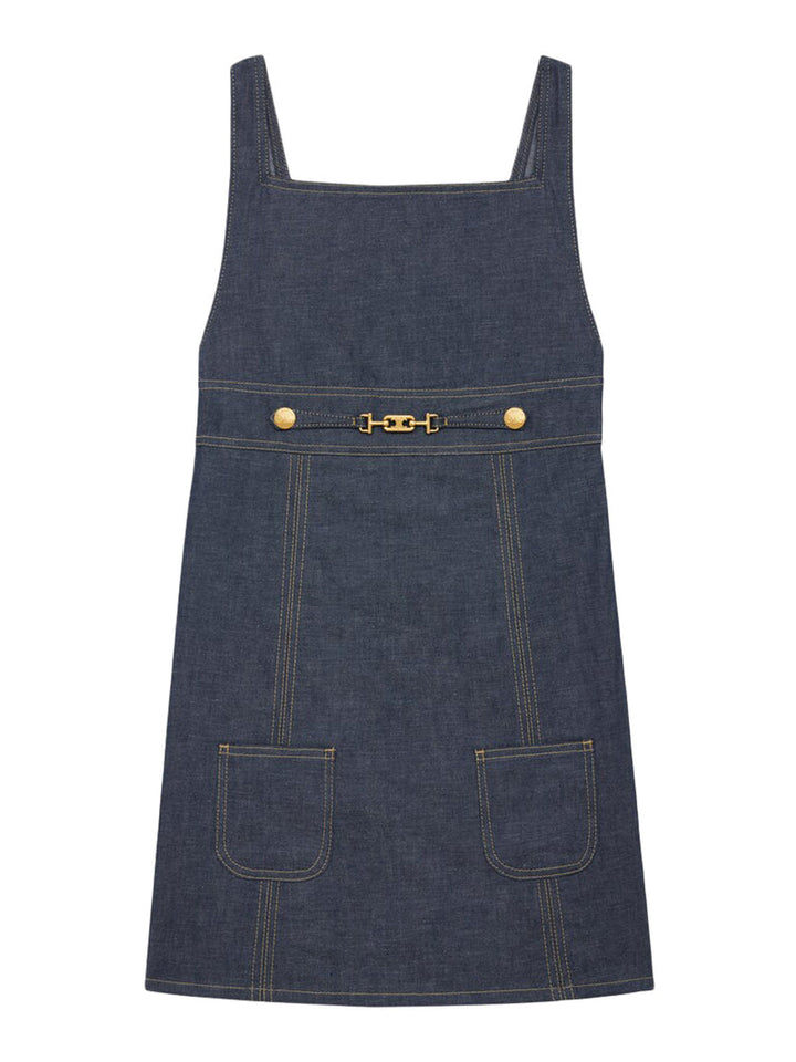 Celine Women Empire Mini Dress In Raw Wash Denim