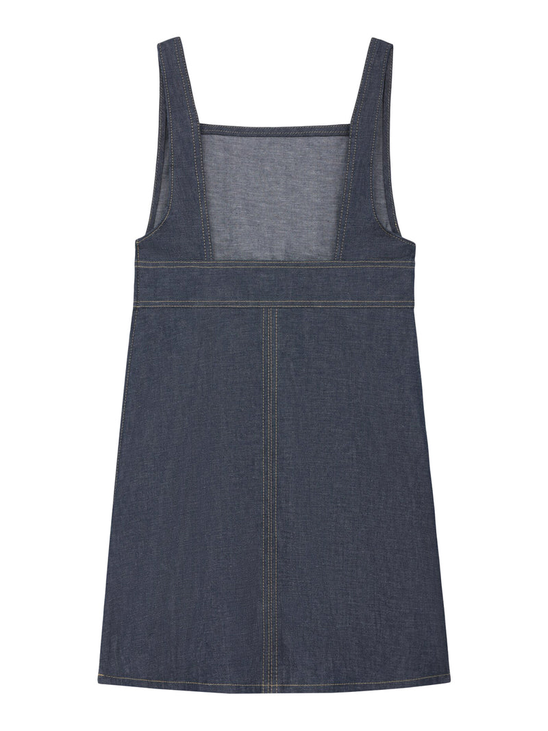Celine Women Empire Mini Dress In Raw Wash Denim