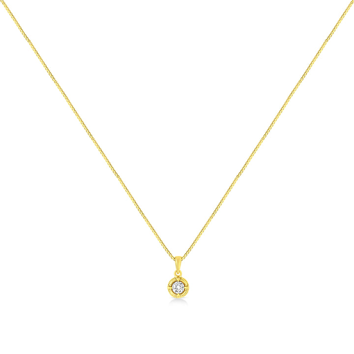 14K Yellow Gold Plated .925 Sterling Silver 1/2 Cttw Brilliant Round Cut Diamond Solitaire Milgrain 18" Pendant Necklace (K-L Color, I2-I3 Clarity)