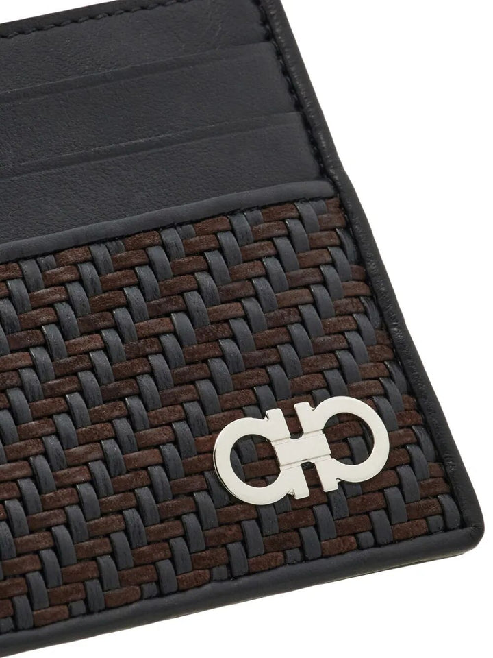Ferragamo Elegant Gancini Hook Woven Mini Card Holder