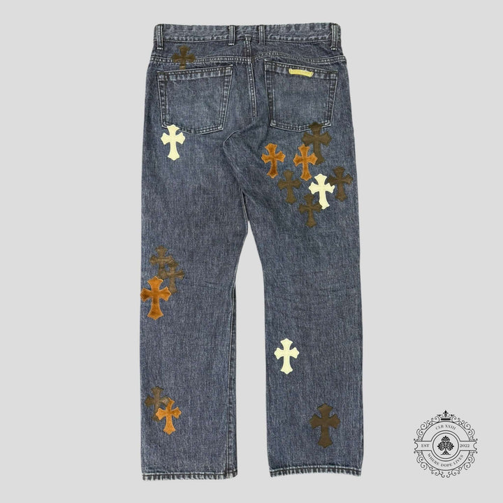 Chrome Hearts Fleur Knee Cross Patch Jeans