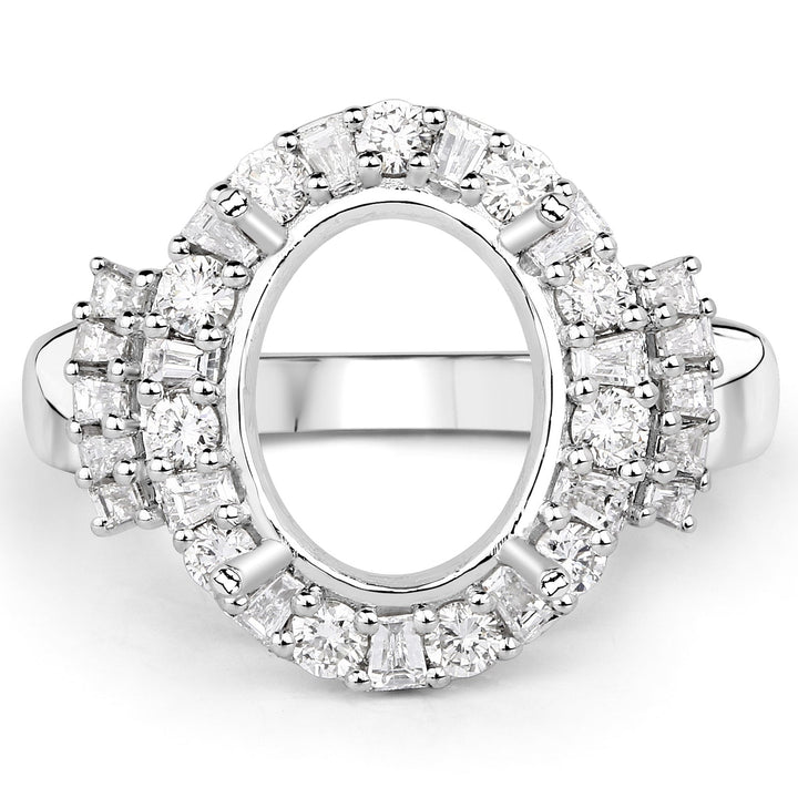 0.83 Carat Genuine White Diamond 14K White Gold Semi Mount Ring - holds 11x9mm Oval Gemstone