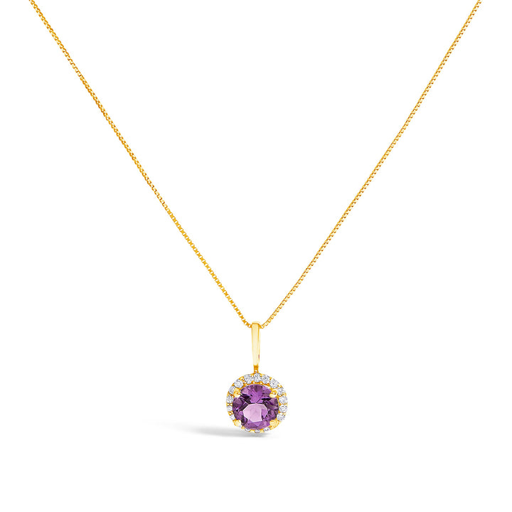 10K White Gold Purple Amethyst and 1/10 Cttw Diamond Accent Halo Pendant Necklace