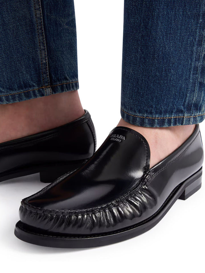 Prada Men Brushed Leather Loafers