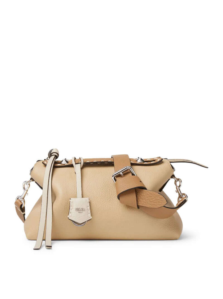 Beige handbag with a strap on a white background