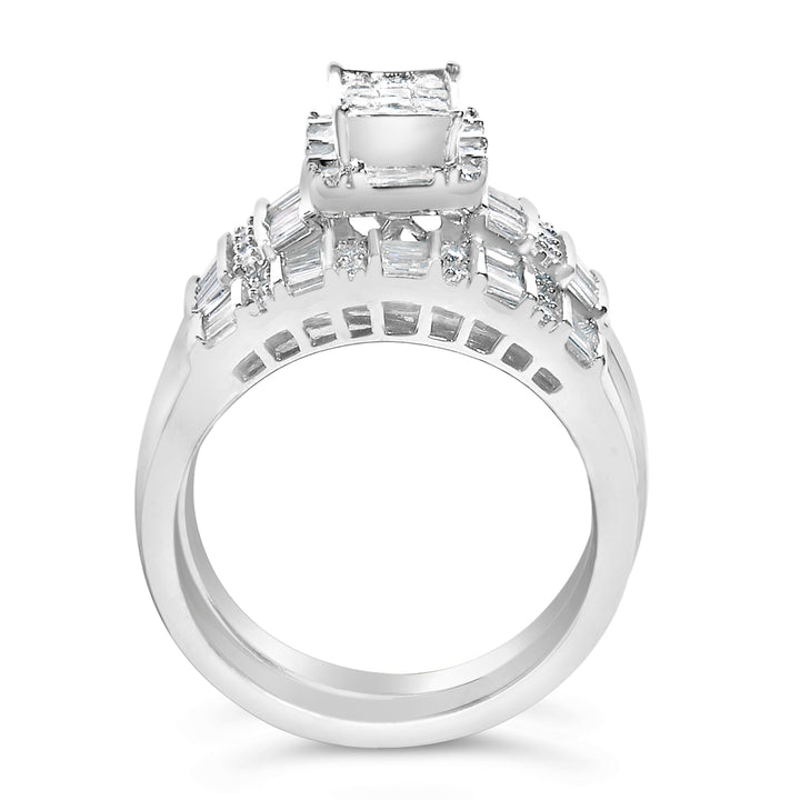 Sterling Silver 1.0 Cttw Diamond Composite Head Bridal Engagement Ring Set