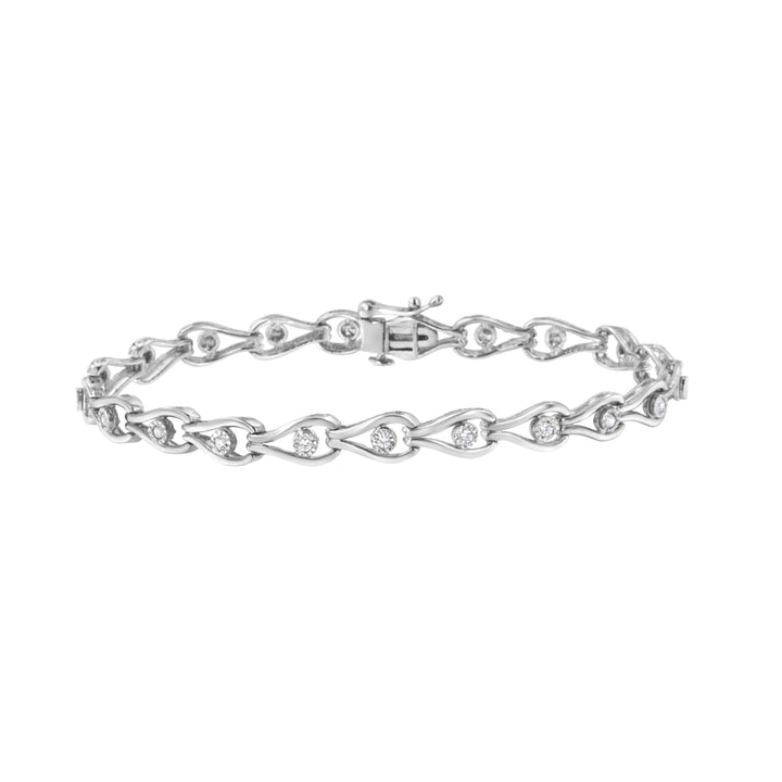 .925 Sterling Silver 1/10 Cttw Miracle-Set Diamond Pear Shape and Bezel Link Bracelet (I-J Color, I3 Clarity) - 7.25"