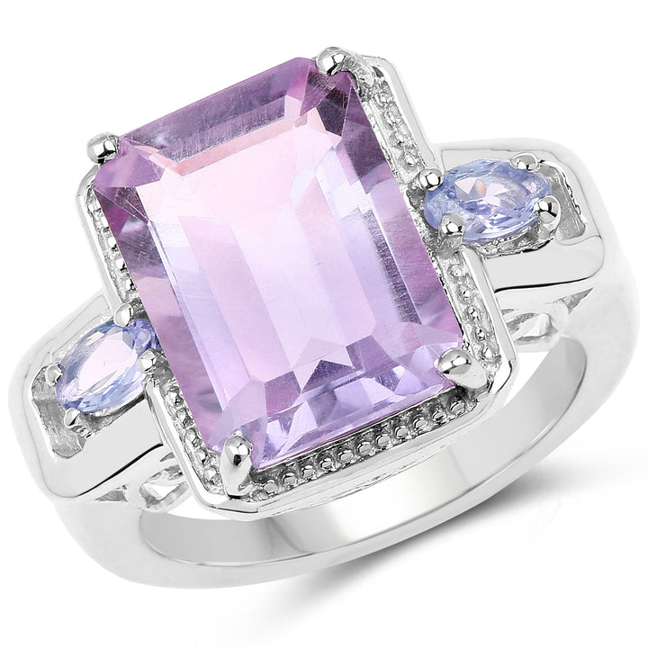 6.60 Carat Genuine Amethyst &amp; Tanzanite .925 Sterling Silver Ring