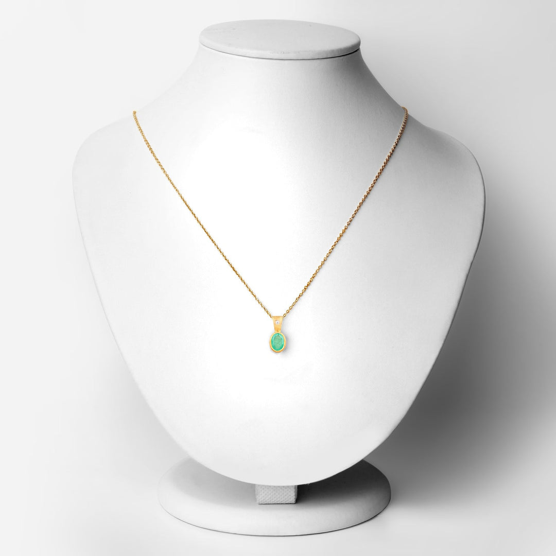 18K Yellow Gold Plated 0.67 Carat Genuine Emerald and White Topaz .925 Sterling Silver Pendant