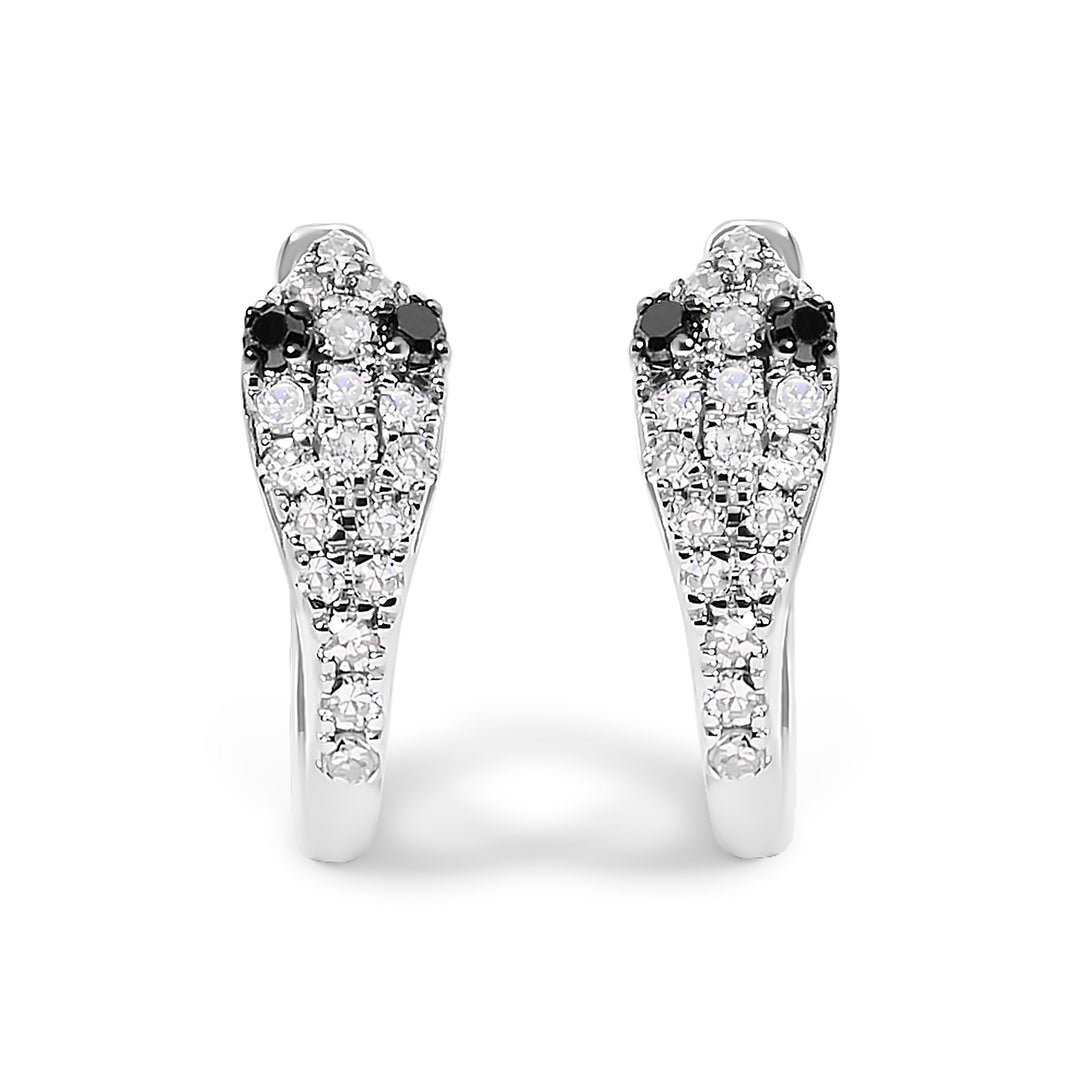 10K White Gold 1/5 Cttw Diamond Snake Eyes Huggy Hoop Earrings
