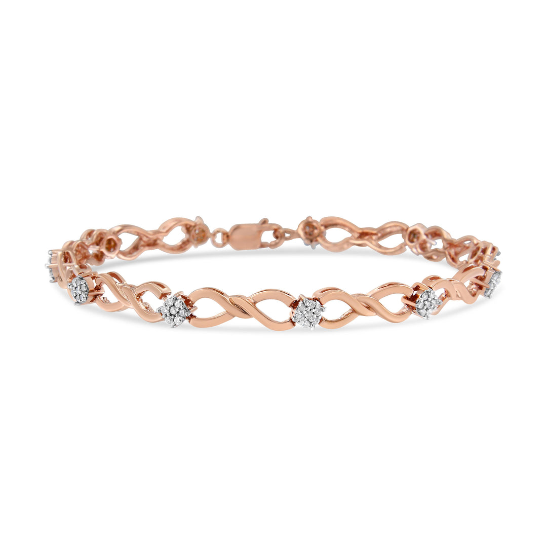 10K Rose Gold 1/2 cttw Diamond Cluster and Infinity Weave Link Bracelet (H-I Color, I2-I3 Clarity) - Size 7"