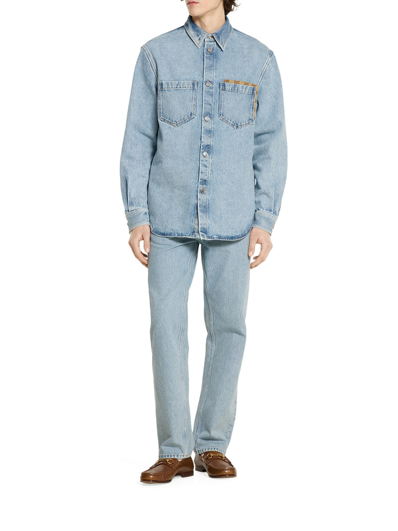 Gucci Men Délavé Denim Trousers With Gg Insert