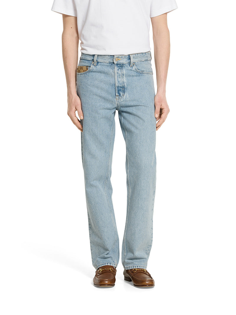 Gucci Men Délavé Denim Trousers With Gg Insert