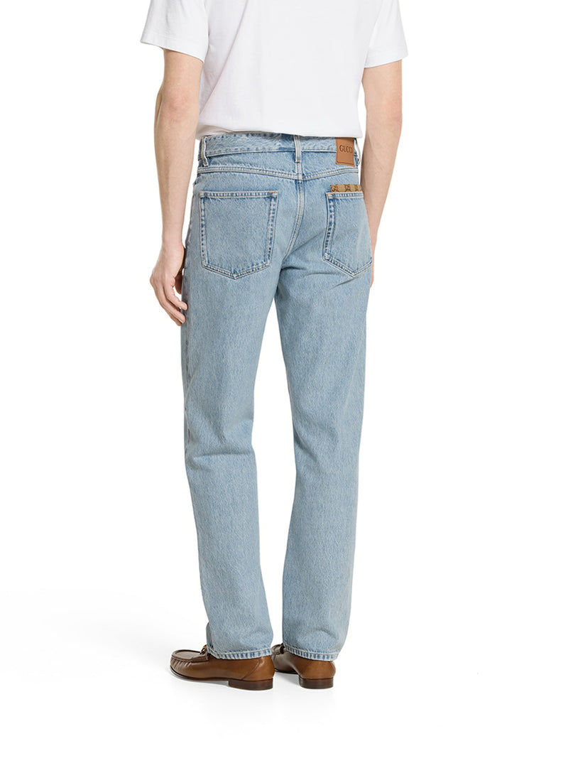 Gucci Men Délavé Denim Trousers With Gg Insert