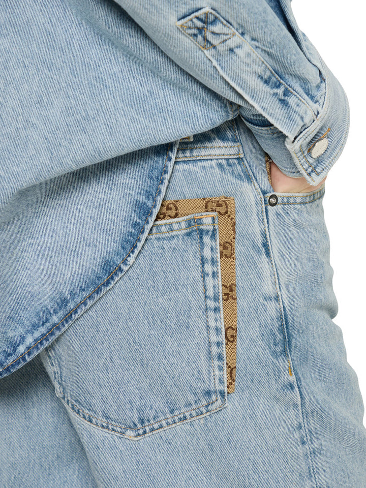 Gucci Men Délavé Denim Trousers With Gg Insert