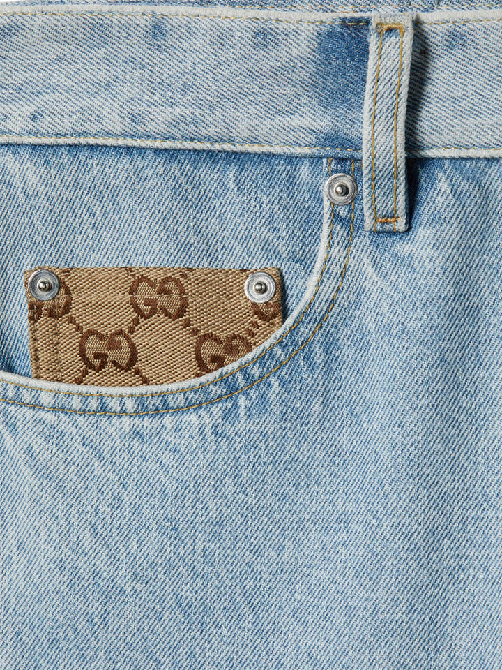 Gucci Men Délavé Denim Trousers With Gg Insert