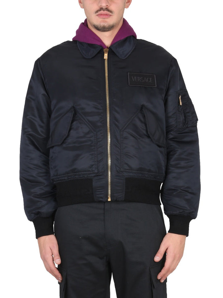 Versace Men Bomber Jacket With Applied Logo