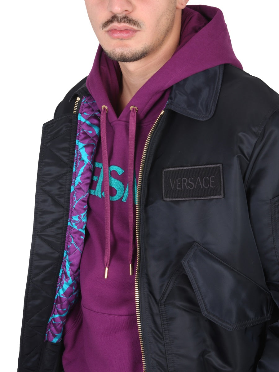 Versace Men Bomber Jacket With Applied Logo