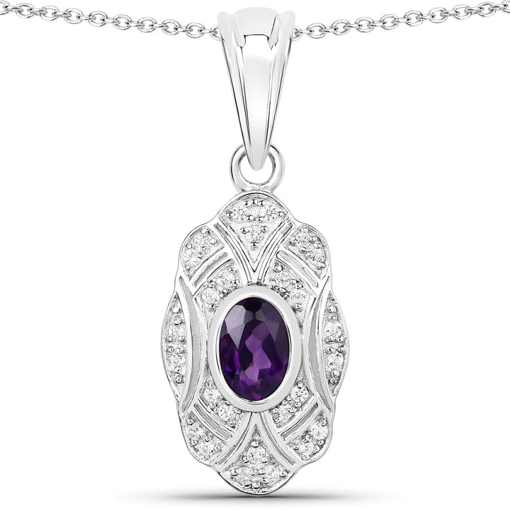0.54 Carat Genuine Amethyst and White Topaz .925 Sterling Silver Pendant