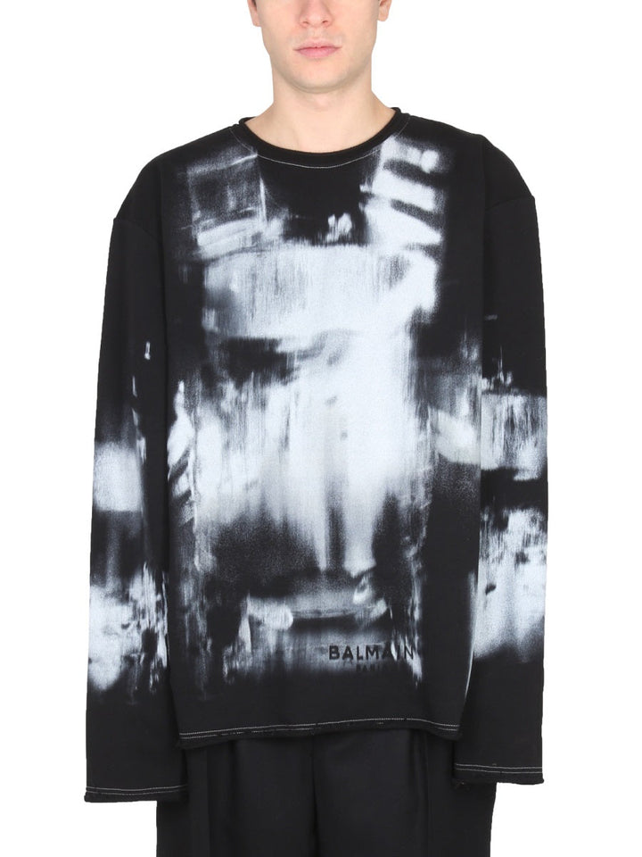 Balmain Men Tie Dye Pattern Crewneck Sweatshirt