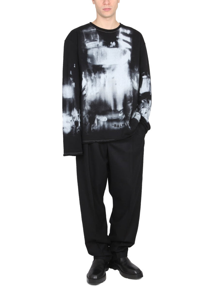 Balmain Men Tie Dye Pattern Crewneck Sweatshirt
