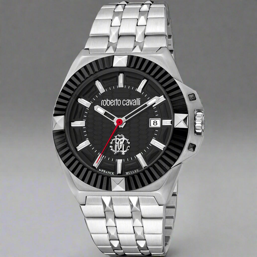 Roberto Cavalli By Franck Muller men's silver SS black dial Watches