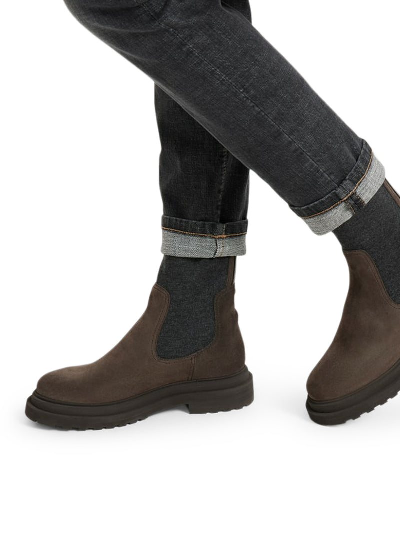 Brunello Cucinelli Women Suede Boot With Mesh Insert