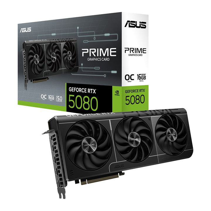 ASUS NVIDIA GeForce RTX 5080 Prime Overclocked Triple Fan 16GB GDDR7 PCIe 5.0 Graphics Card