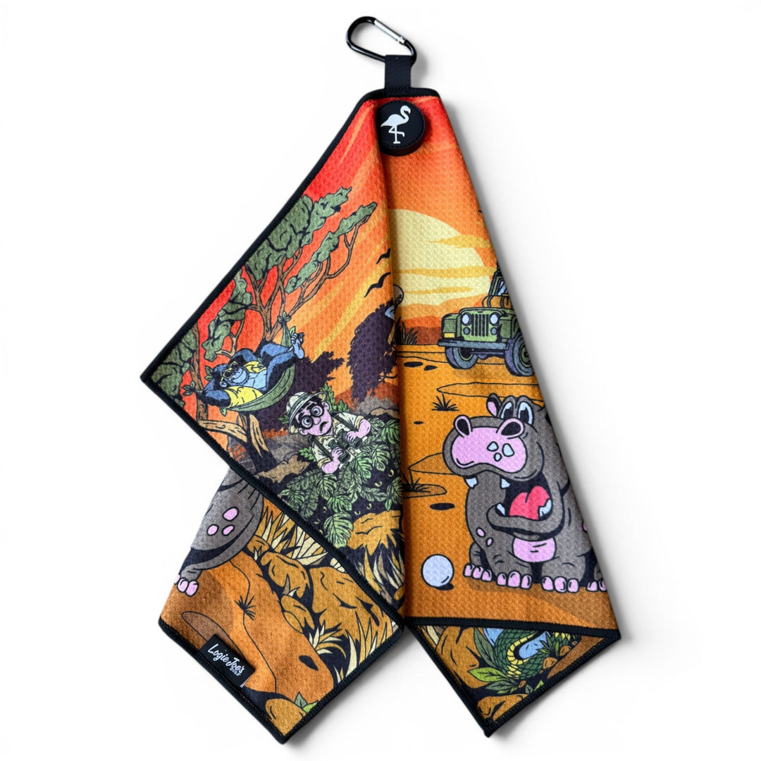 Safari Expedition: Lost Fairway Golf Towel | 24” x 16” Microfiber Towel | Magnetic Clip &amp; Carabiner | Premium Golf Accessory