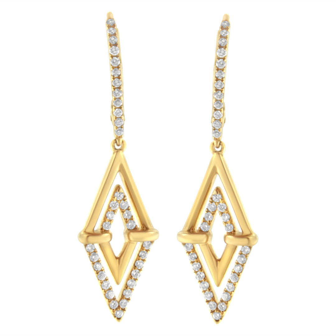 14K Yellow Gold 3/8 Cttw Double Triangle Drop and Dangle Diamond Earrings (G-H Color, SI1-SI2 Clarity)