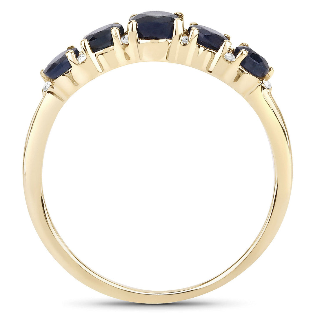 1.05 Carat Genuine Blue Sapphire and White Diamond 14K Yellow Gold Ring