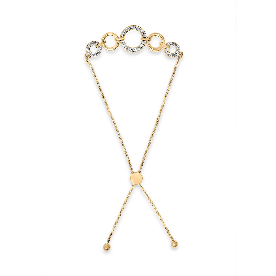 14K Yellow Gold Plated .925 Sterling Silver 1/10 Cttw Diamond Infinity Loop Adjustable Bolo Tennis Bracelet