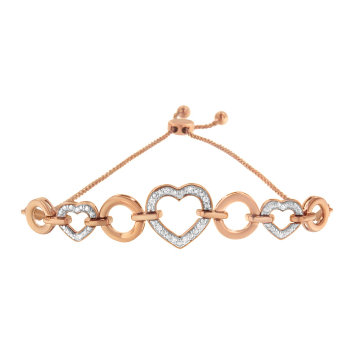 14K Rose Gold Plated .925 Sterling Silver Diamond Accent Circle and Heart Link Adjustable 6â€-10â€ Bolo Bracelet