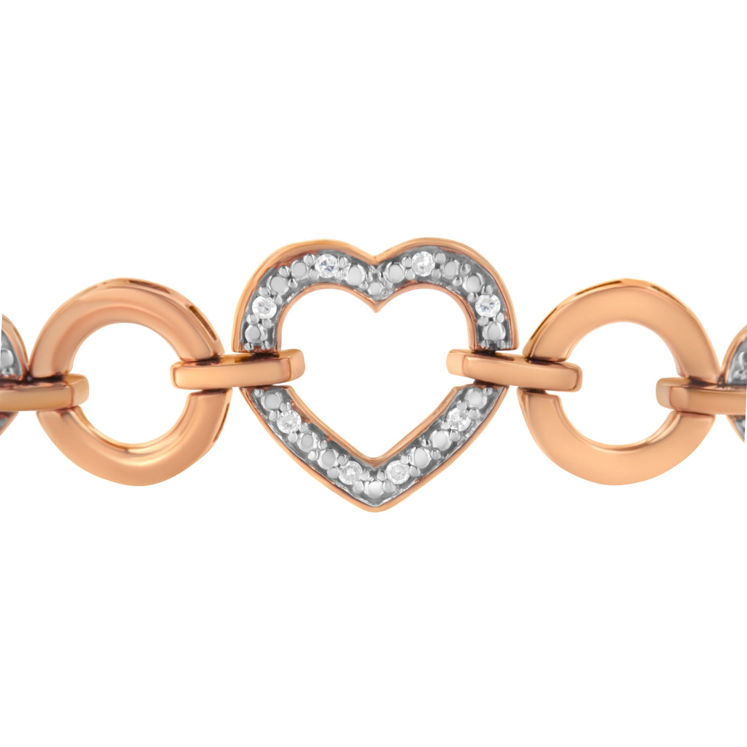 14K Rose Gold Plated .925 Sterling Silver Diamond Accent Circle and Heart Link Adjustable 6â€-10â€ Bolo Bracelet