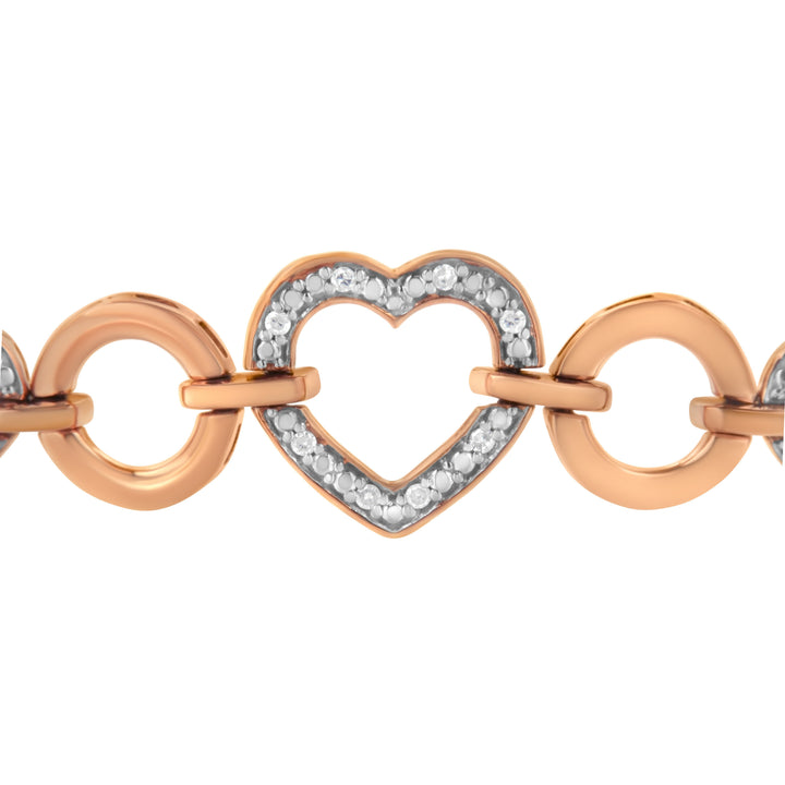 14K Rose Gold Plated .925 Sterling Silver Diamond Accent Circle and Heart Link Adjustable 6â€-10â€ Bolo Bracelet