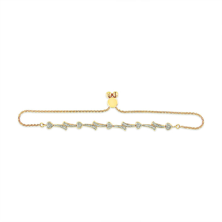 14K Yellow Gold Plated .925 Sterling Silver Diamond Accent Heart and Wave Link Bolo Bracelet (I-J Color, I2-I3 Clarity) - 6" to 9" Adjustable