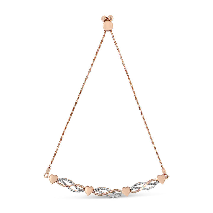 14K Rose Gold Plated .925 Sterling Silver Diamond Accent Layered Infinity Link and Heart Adjustable 4â€-10â€ Adjustable Bolo Bracelet (I-J Color, I3 Clarity)