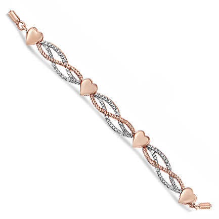14K Rose Gold Plated .925 Sterling Silver Diamond Accent Layered Infinity Link and Heart Adjustable 4â€-10â€ Adjustable Bolo Bracelet (I-J Color, I3 Clarity)