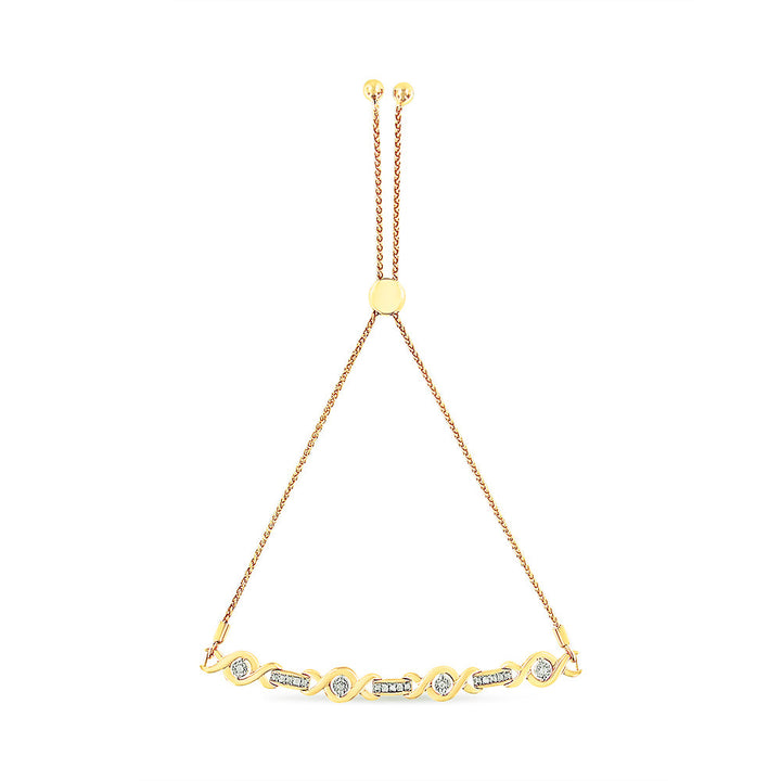 14K Yellow Gold Plated .925 Sterling Silver Channel Set Diamond Accent Twist 4â€-10â€ Adjustable Bolo Bracelet (I-J Color, I3 Clarity)