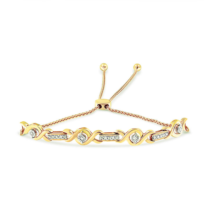 14K Yellow Gold Plated .925 Sterling Silver Channel Set Diamond Accent Twist 4â€-10â€ Adjustable Bolo Bracelet (I-J Color, I3 Clarity)