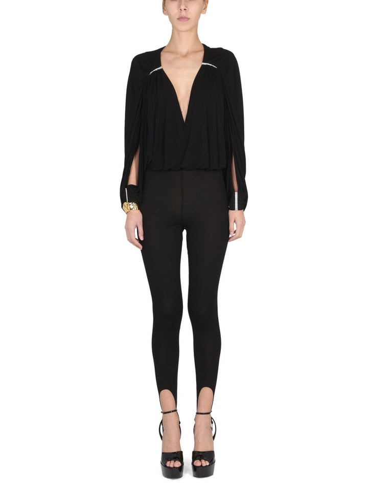 Saint Laurent Women Jumpsuit With Open Sleeves In Crepe Jersey